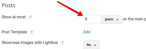 show at most ke samne box me post number dale blog posts setting me show at most ke andar post number dale