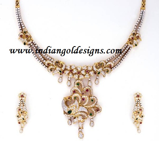 Gold and Diamond jewellery designs: diamond necklace set from NAC jewellers