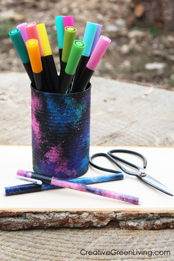 How to Make a Galaxy Painted Recycled Pen Holder