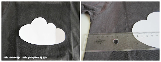 mis nancys, mis peques y yo, tutorial aplique camiseta con pompones, colocar tul y nube