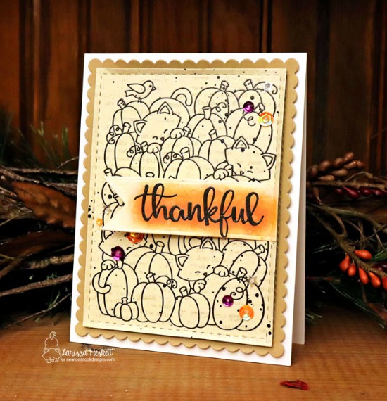 Thankful Fall Kitty Card by Larissa Heskett | Newton's Pumpkin Patch  and Thankful Thoughts Stamp Sets by Newton's Nook Designs #newtonsnook #handmade