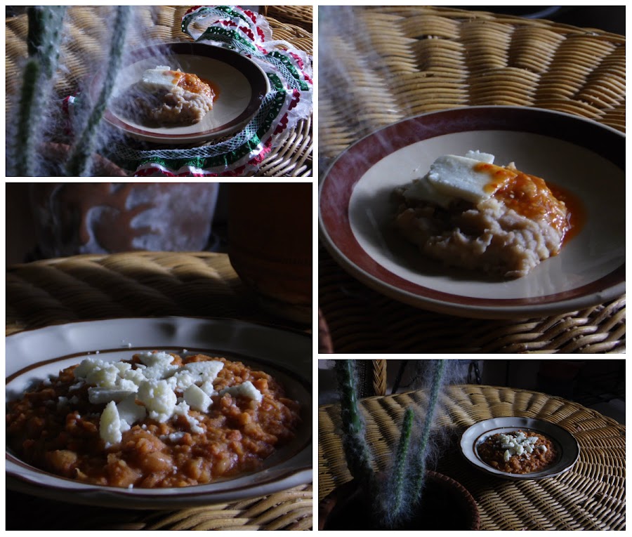 Frijoles refritos y frijoles con chorizo
