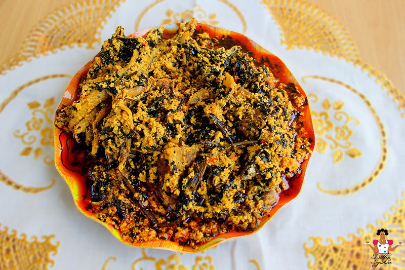 Afang Soup A Delicious Soup Filled With Bold Flavours Of Crayfish, Leafy Greens And Palm Oil, A Delicacy In Nigeria And Cameroon. This Soup Combines Okazi Leaves, Water Leaves, Meats And Seafood - View #4