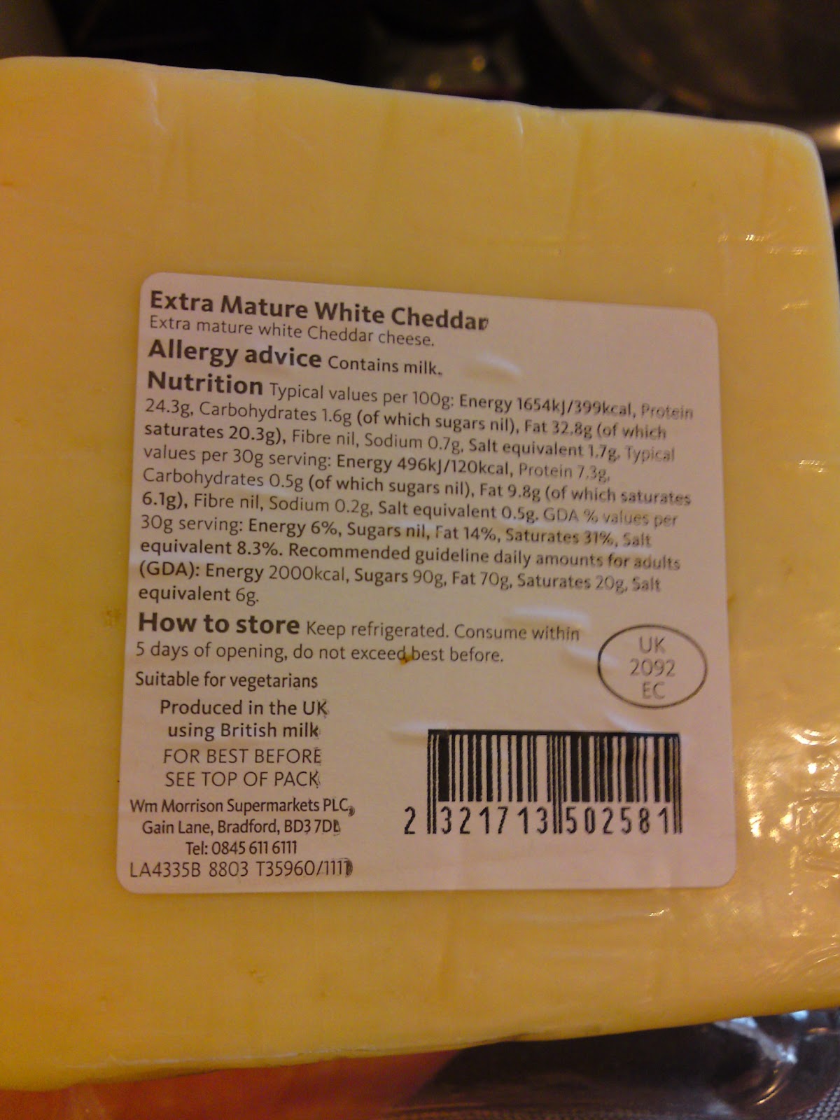 Lactose Free UK Morrisons Savers Extra Mature White Cheddar safe cheese