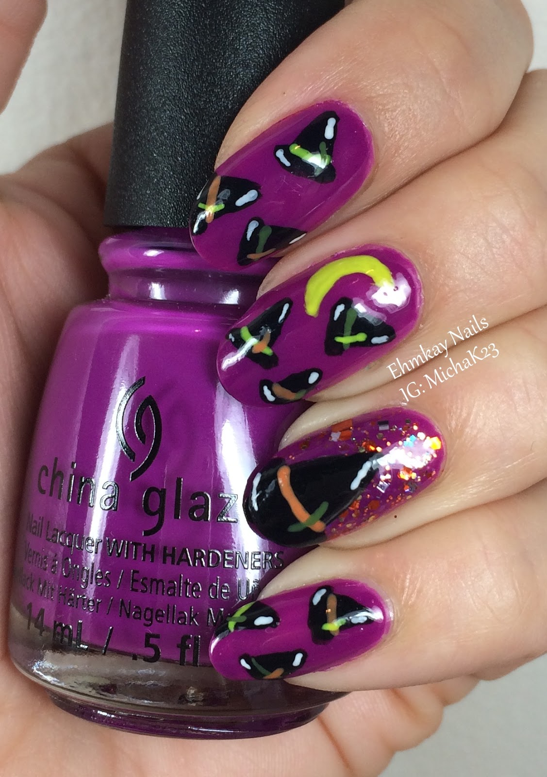 ehmkay nails Witch Hats Halloween Nail Art