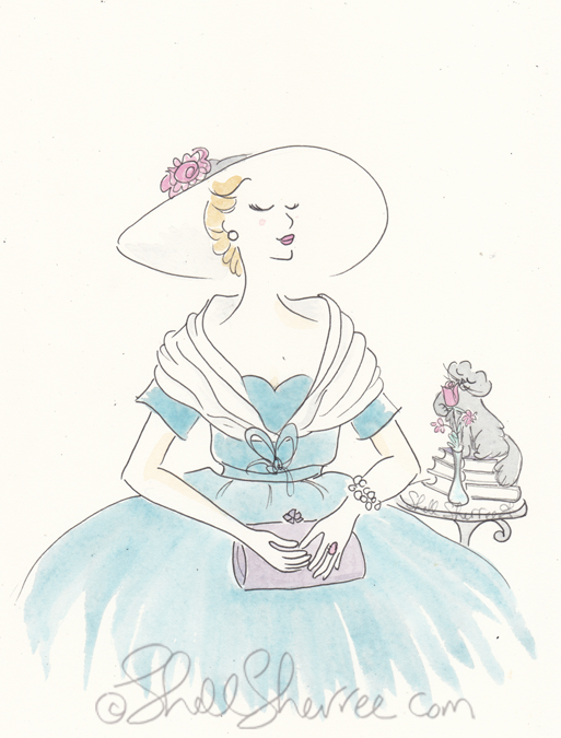 Vintage Fashion Illustration, J'Adore Dior in Turquoise © Shell-Sherree