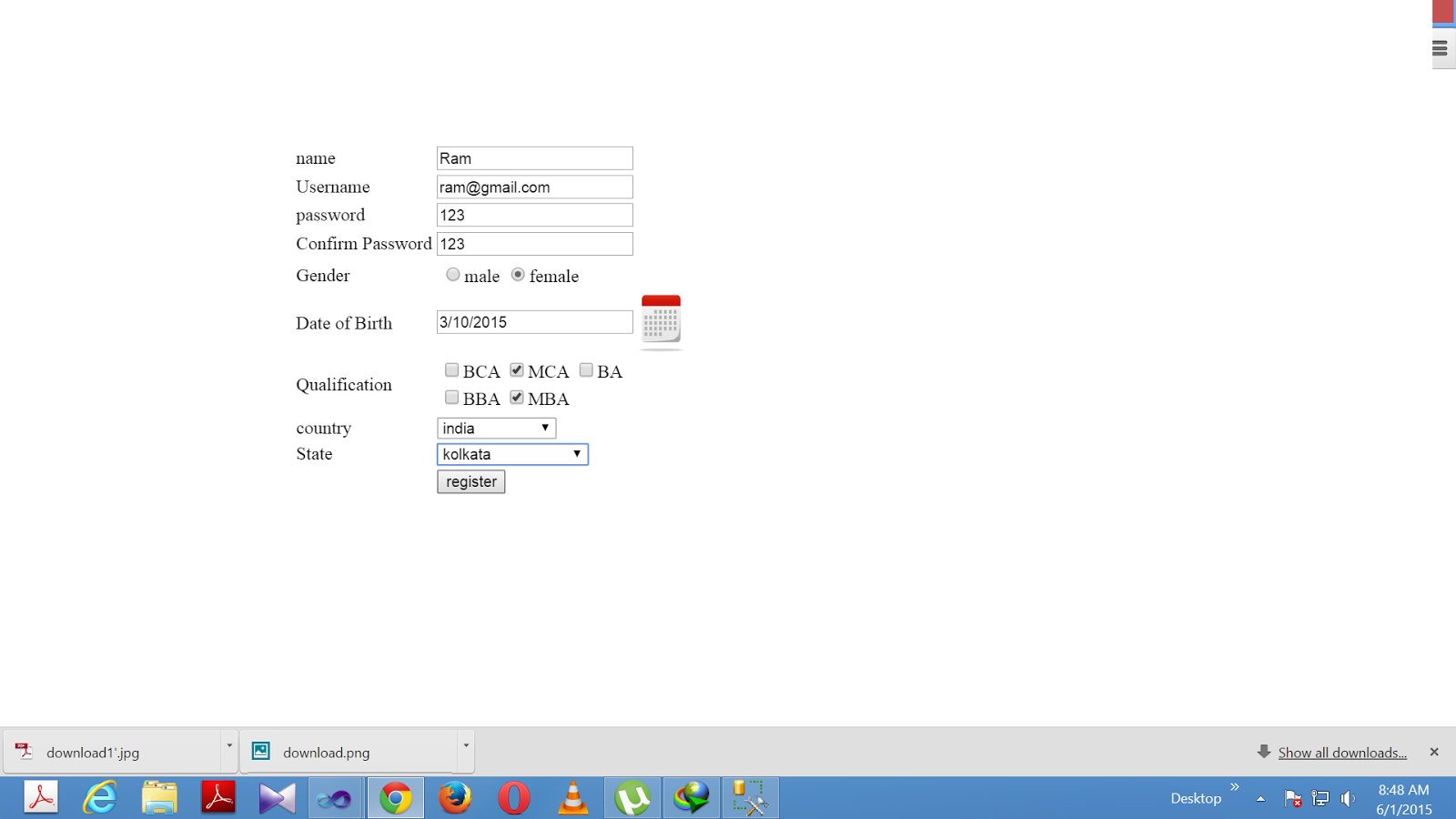 USER REGISTRATION FORM IN