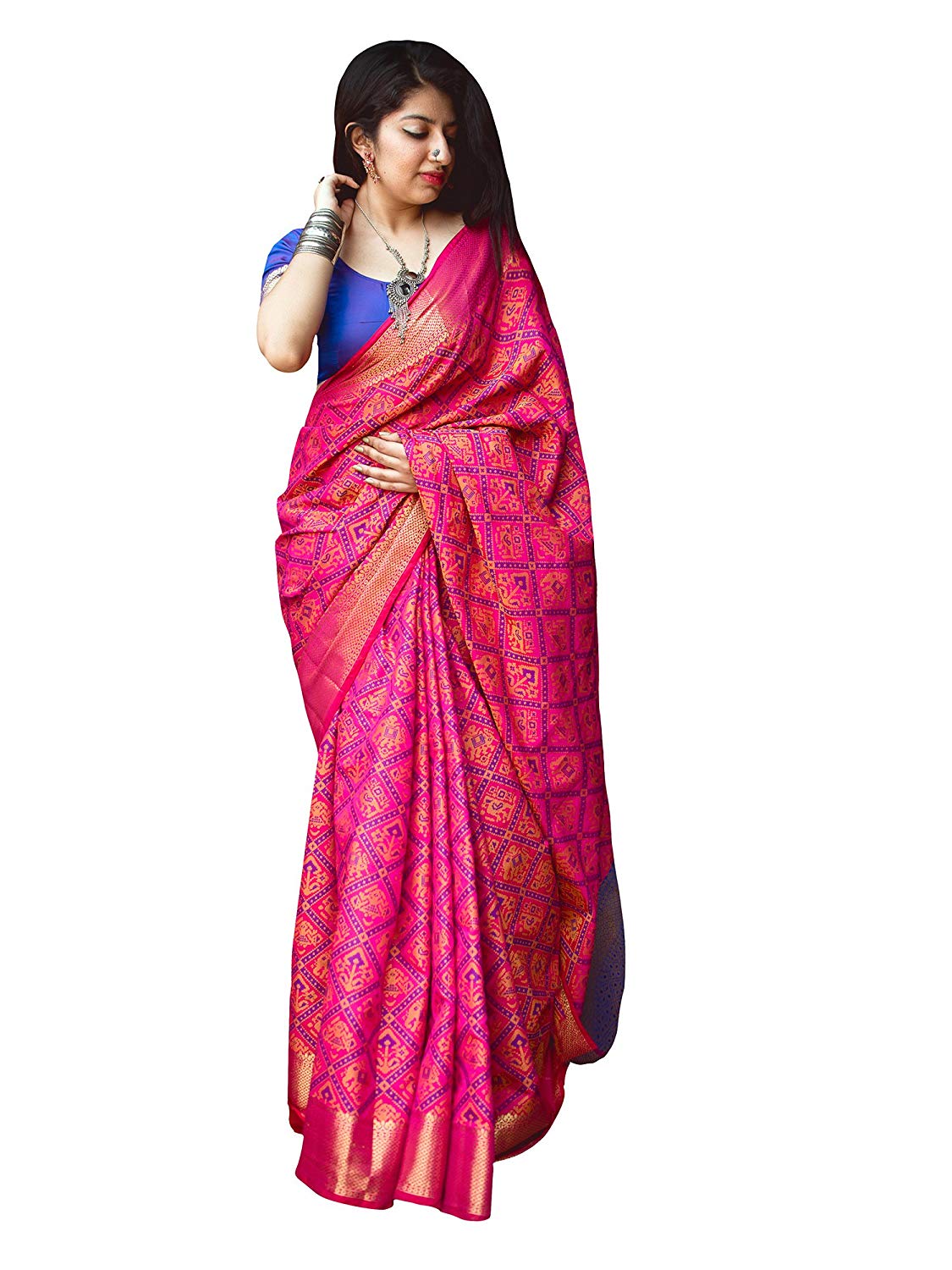 Applecreation Women'S Patola Silk Saree With Blouse Piece (6)