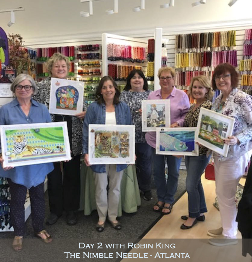 Needlepoint Study Hall Robin teaches at The Nimble NeedleAtlanta Oct 2017