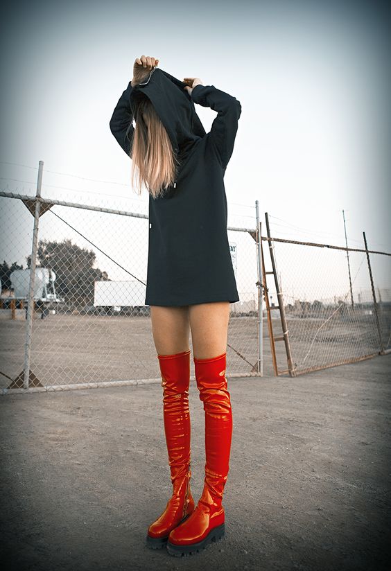 Native Fox Alyx Red Patent Leather Knee High Boots
