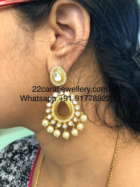 Silver Metal Polki Chandbalis Silver Metal Polki Chandbalis