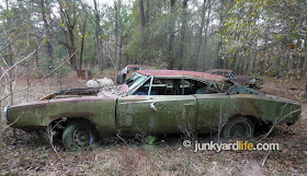 Green 1970 Dodge Charger was pulled from scrapyard and and saved from crusher.