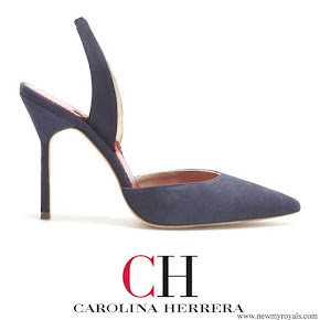 Queen Letizia wore Carolina Herrera High heel slingback blue pumps