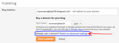 Blogger: custom domain, advanced settings