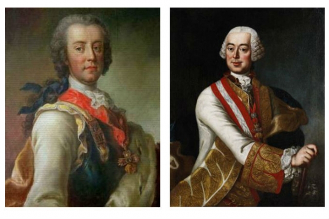 Слева: принц Карл-Александр Лотарингский. Справа: граф Леопольд фон Даун, князь Тиано