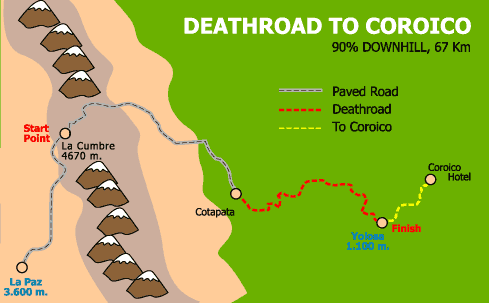 Map of Bolivia Death Road Map of Bolivia Death Road