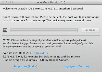 Evasi0n Untethered iOS 6.0/6.0.1/6.0.2/6.1 Jailbreak Tool
