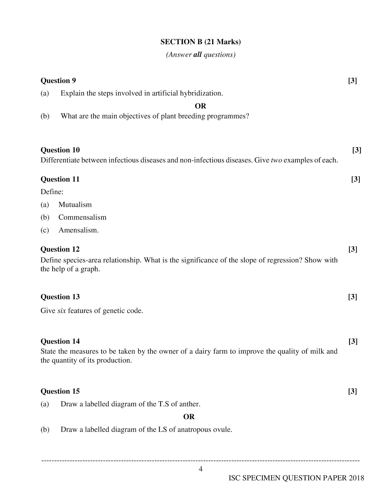 isc 2018 class 12th biology Sample question paper isc 2018 class 12th biology Specimen question paper