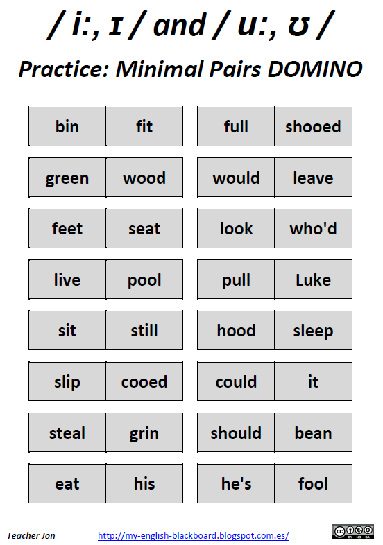 My English Blackboard: / i:, ɪ / and / u:, ʊ / Practice: Minimal Pairs
