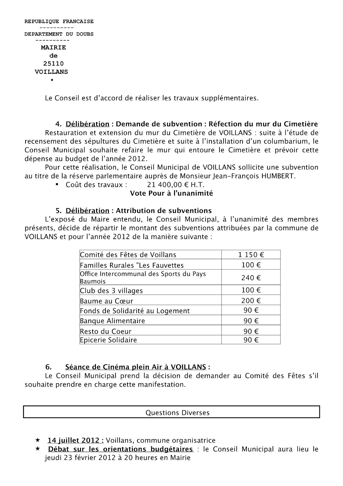 Voillans, village du Doubs, site officiel: Conseil Municipal