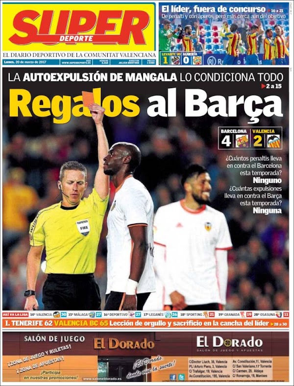 Valencia, Superdeporte: "Regalos al Barça"