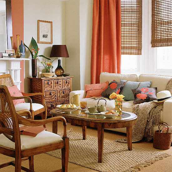 amber colours add warmth and style to a living room here burnt orange curtain fabric is mixed with a matching colour on the chimney breast - Matching Chairs For Living Room amber colours add warmth and style to a living room here burnt orange curtain fabric is mixed with a matching colour on the chimney breast - Matching Chairs For Living Room