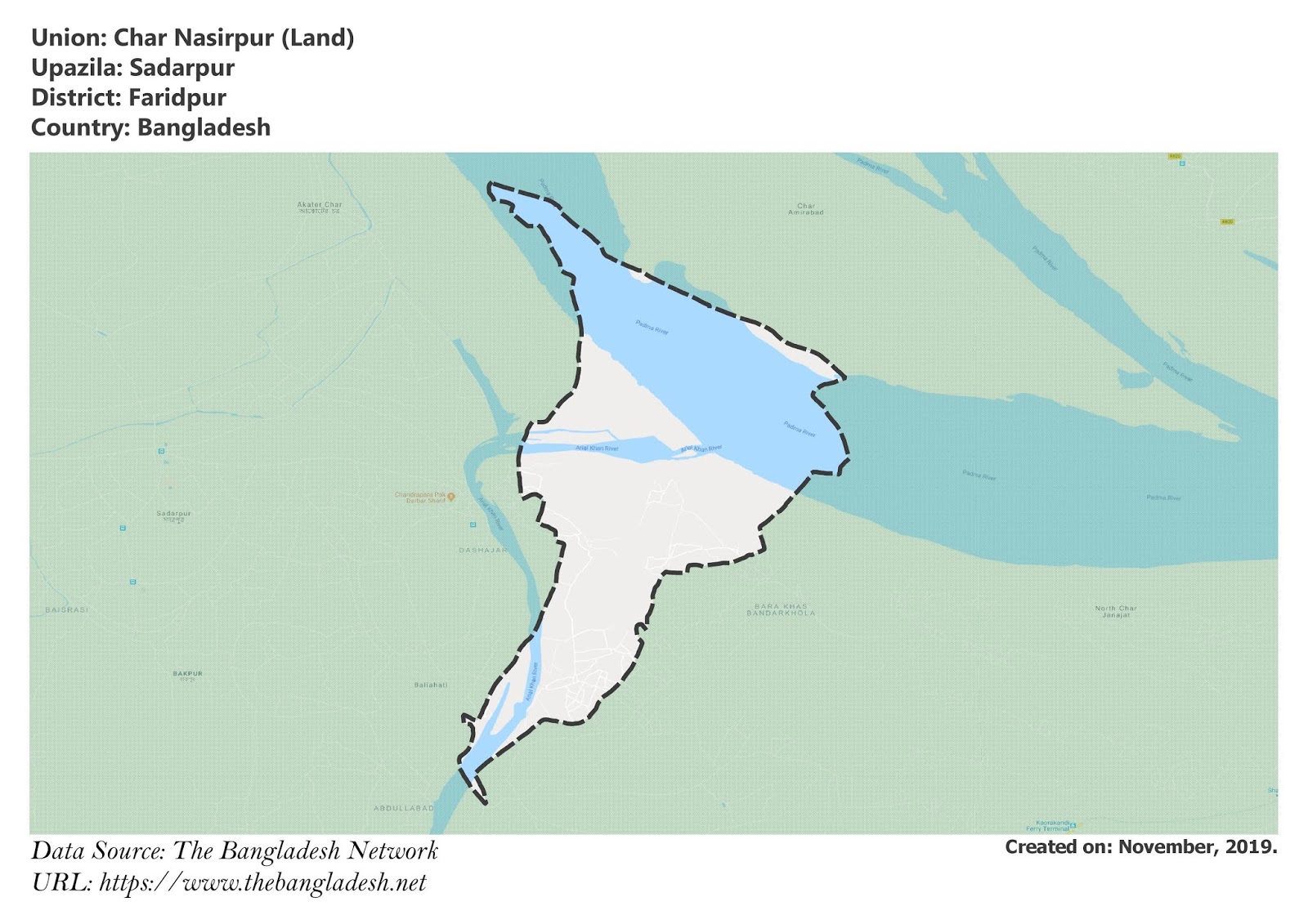 Map of Char Nasirpur of Faridpur, Bangladesh.