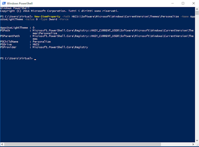 Windows 10, Attivare il tema scuro tramite PowerShell Windows 10, Attivare il tema scuro tramite PowerShell