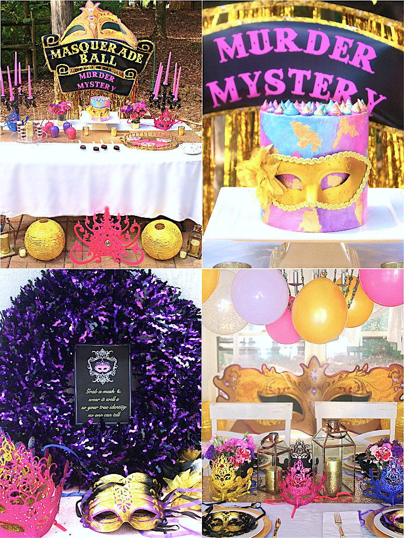 A Masquerade Ball Murder Mystery Party - a glam party theme for celebration an adult birthday, Halloween or Mardi Gras! via BirdsParty;com @birdsparty #mardigrasparty #mardigras #maskedball #masqueradeball #masqueradeparty #masqueradeballparty #venetianparty #murdermysteryparty