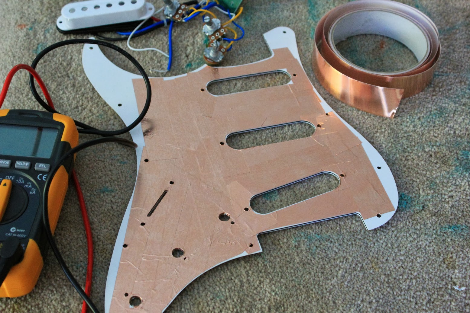 Guitar Kit Builder Siena's Stratocaster Shielding the Pickguard