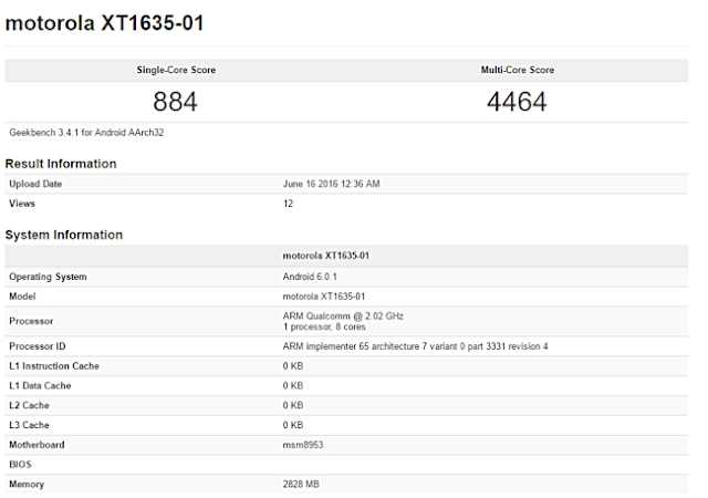 Motorola XT1635 spotted on GeekBench, Rumor SD625-powered