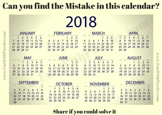 Picture Puzzles to find mistake in given calendar