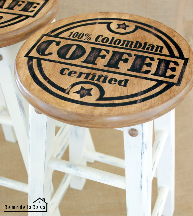 how to update the look of a set of stools with coffee graphics