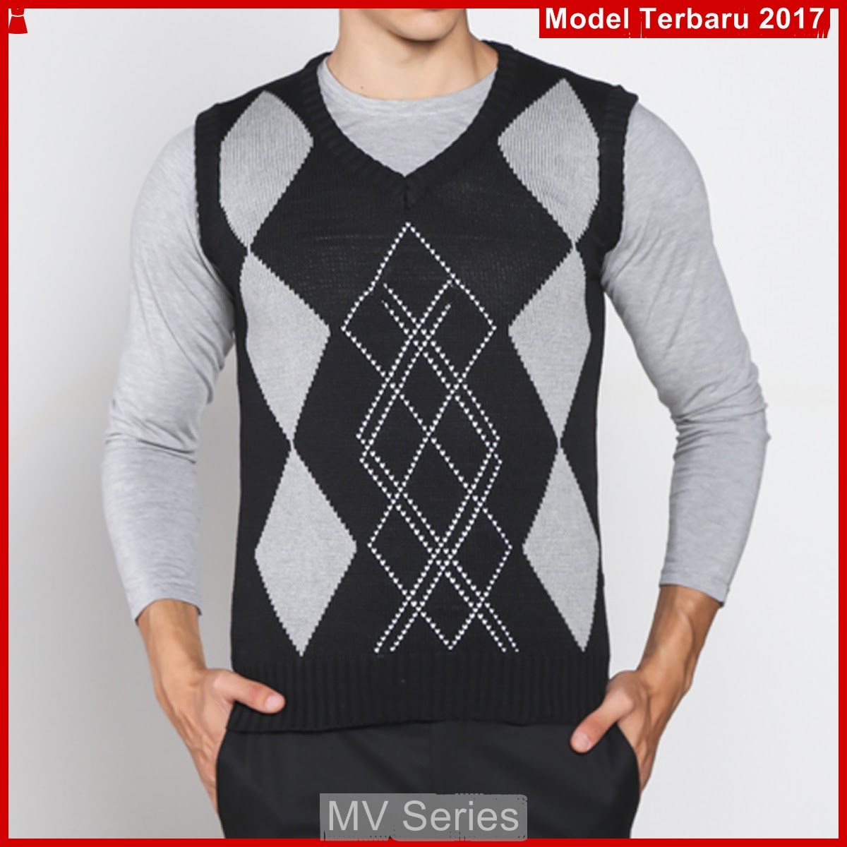 MV129 Sweater Warna Black Rajut Keren Cowok BMGShop