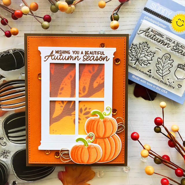 Sunny Studio Stamps: Pretty Pumpkins Autumn Greetings Customer Card by Danielle Flynn
