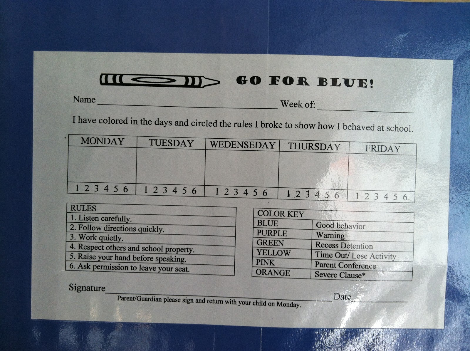  Go For Blue Behavior Note and Plan ~ English & Spanish FREE