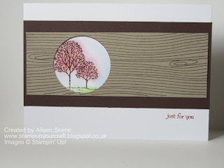 Stampin Up Lovely as a Tree inset into a cricle withing Woodgrain