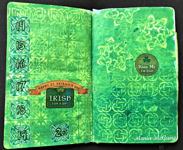 Mixed Media Background page in daily art journal by Maria McGuire using stencils from StencilGirl.