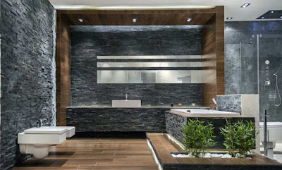 Modern bathroom with stone, stone wall for bathroom