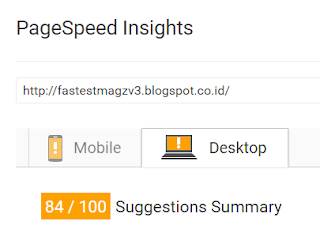 Kecepatan loading Fastest Magz dari PageSpeed Google