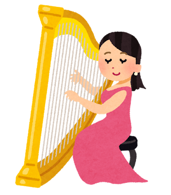 ハープを弾く女性のイラスト（オーケストラ）