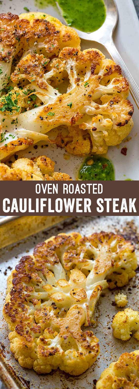 Roasted Cauliflower Steaks | Cauliflower steaks are easy to make entre that is oven roasted with simple seasonings like salt, pepper, garlic powder, and paprika. Serve the vegetable steak with a flavorful sauce or toppings for a customizable dish. | #Easy #Recipe #Delicious Roasted Cauliflower Steaks
