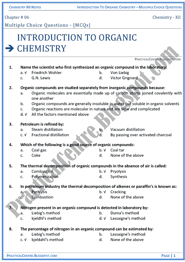 introduction-to-organic-chemistry-mcqs-chemistry-12th
