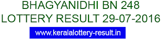 Kerala Bhagyanidhi BN 248 lottery result today 29-7-2016 Bhagyanidhi BN 248 lottery result, Kerala bhagya nidhi lottery 29/7/2016, Today's Bhagyanidhi BN-248 result, Today;s kerala lottery result 29.7.2016
