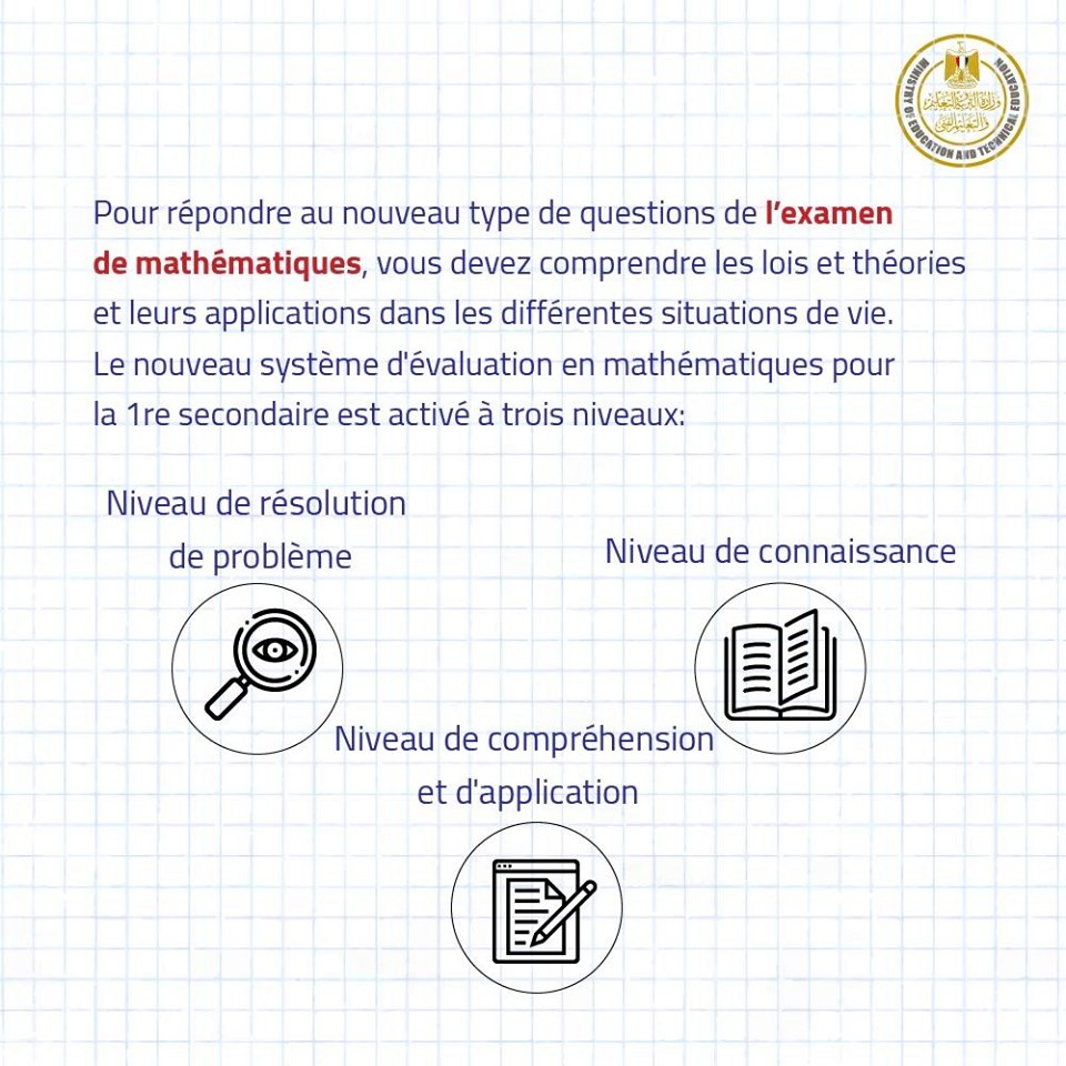 نماذج أسئلة امتحان الرياضيات لطلاب الصف الأول الثانوى مايو 2019 من الوزارة