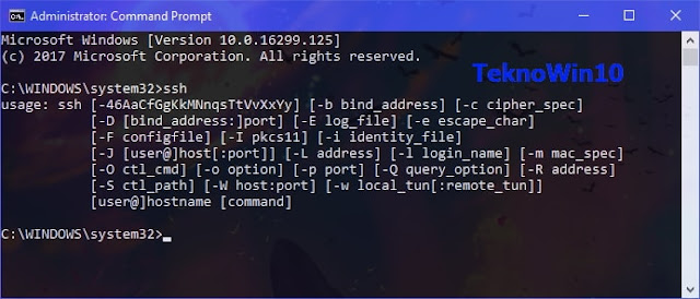 ketik ssh lalu tekan enter Daftar perintah OpenSSH Windows 10