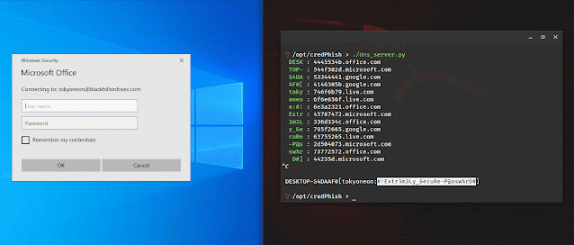 CredPhish - A PowerShell Script Designed To Invoke Legitimate Credential Prompts And Exfiltrate Passwords Over DNS