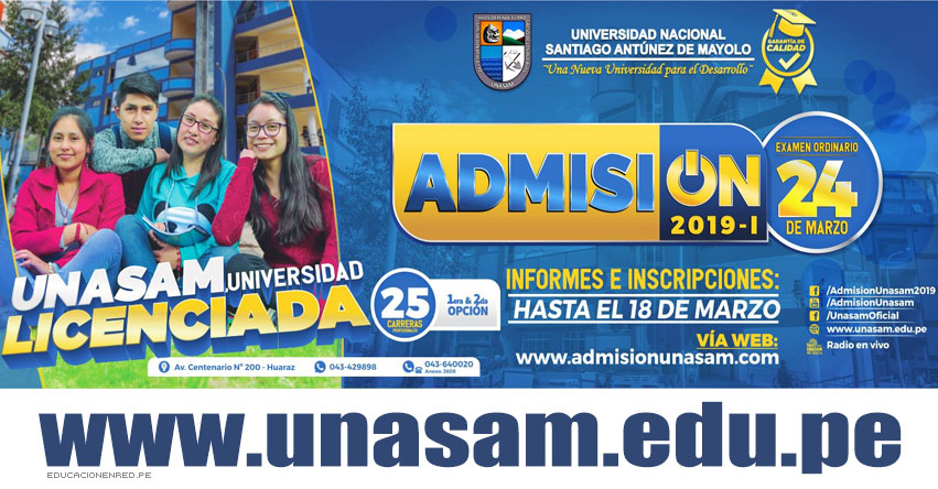 Resultados UNASAM 2019-1 (Domingo 24 Marzo) Lista de Ingresantes - Examen Admisión Ordinario - Universidad Nacional Santiago Antúnez de Mayolo - www.unasam.edu.pe Resultados UNASAM 2019-1 (Domingo 24 Marzo) Lista de Ingresantes - Examen Admisión Ordinario - Universidad Nacional Santiago Antúnez de Mayolo - www.unasam.edu.pe