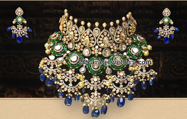 Diamond Grand Choker with Blue Sapphire Drops Diamond Grand Choker with Blue Sapphire Drops