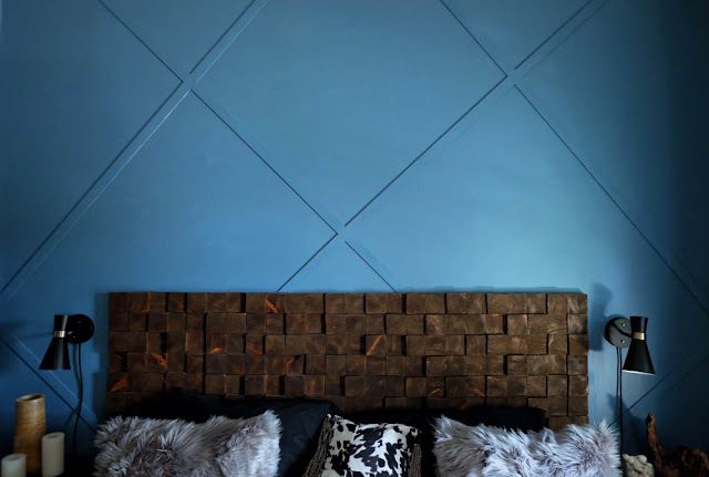 wall trim headboard woodblock blue black walnut x pattern angles